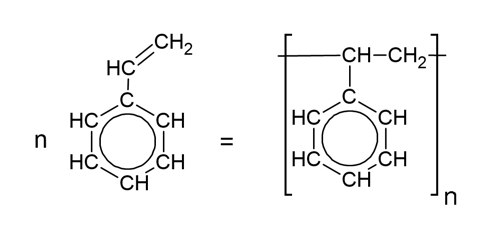A polisztirol sztirolból történő szintézisének kémiai reakcióegyenlete